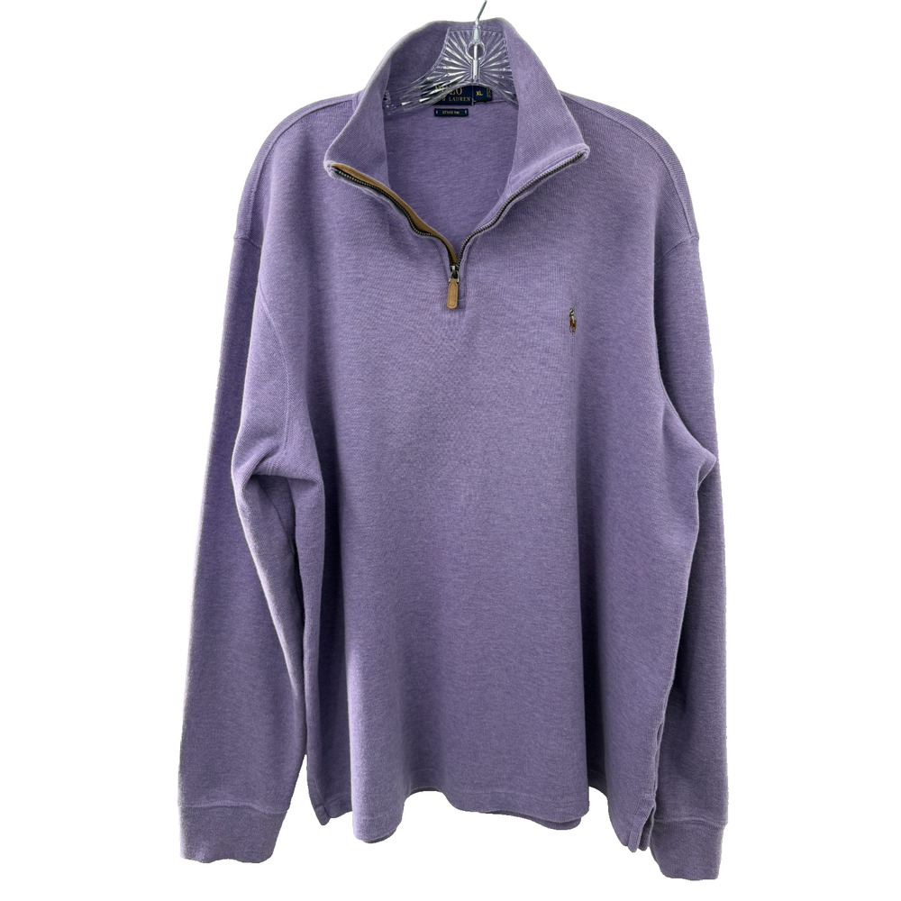 Polo Ralph Lauren Men's Collared Cotton Purple Long Sleeve Pullover 1/4 Zip XL